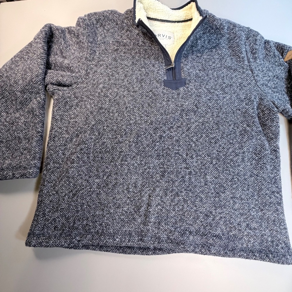 Orvis Sherpa Lined Quarter Zip Pullover Mens XXL Fleece Sweater Blue Gray